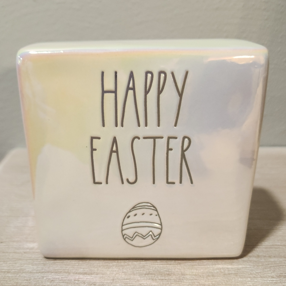 Rae Dunn Artisan Collection by Magenta "Happy Easter" Iridescent Block Decor NEW